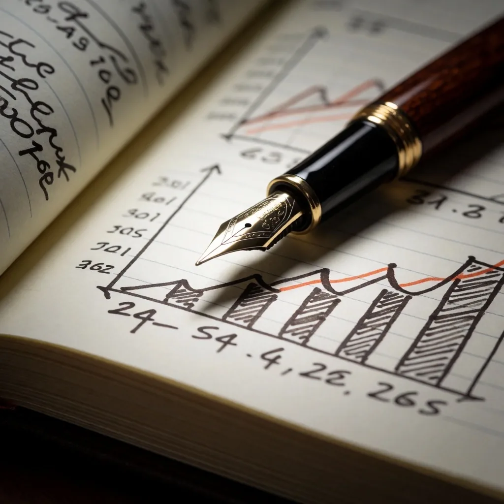 Eski finansal defter ve kalem makro çekimi